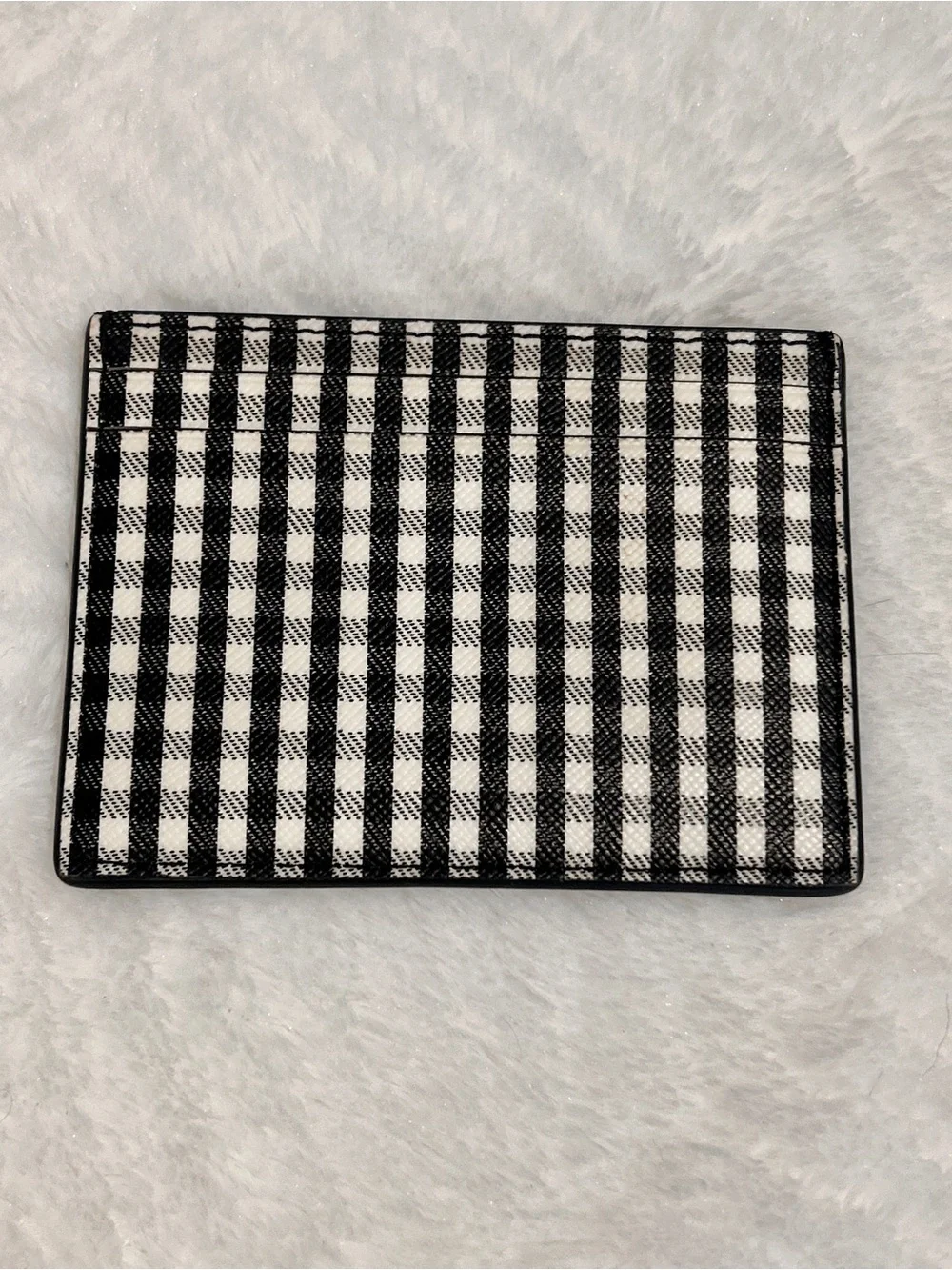 Kate Spade Black and White Gingham Card Case Holder with Silver Logo